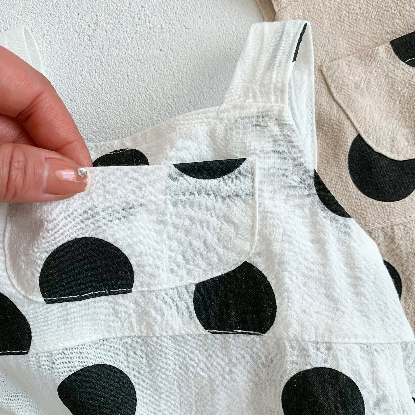 ノースリーブロンパース ベビーロンパース 帽子セット サスペンダーボディスーツ 水玉ポルカドットプリント サマーハットセット 2カラー【mh0006080】