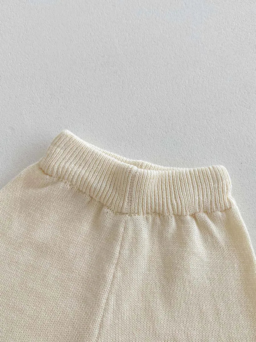 ノースリーブセットアップ キッズセットアップ 2点セット レースニット タンクトップベスト+ショートパンツ ベージュ【mh0006118】