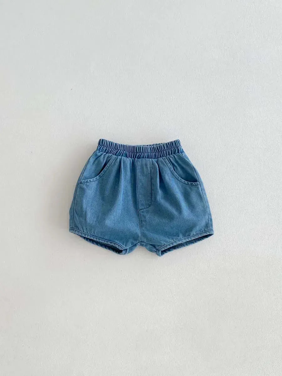 ハーフパンツ・ショートパンツ キッズパンツ デニムショートパンツ シンプルベーシック 2カラー【mh0006184】