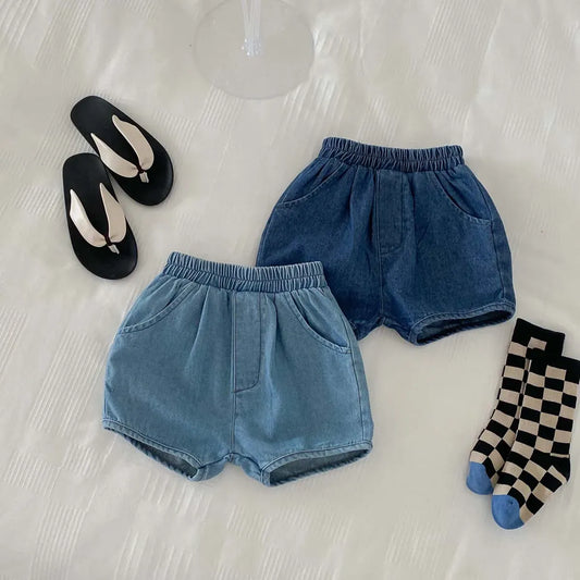 ハーフパンツ・ショートパンツ キッズパンツ デニムショートパンツ シンプルベーシック 2カラー【mh0006184】