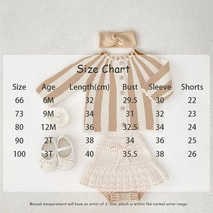 長袖セットアップ ベビーセットアップ 2点セット ニット ストライプカーディガントップス+フリルブルマパンツ【mh0006258】