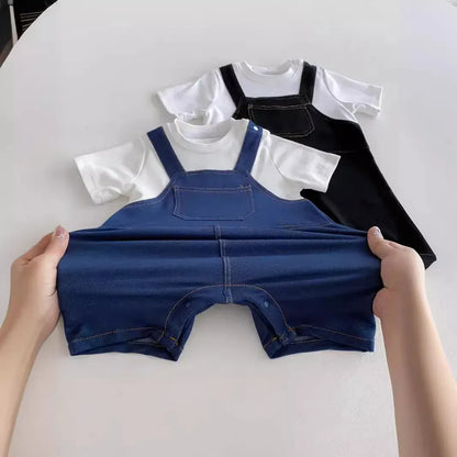 半袖ロンパース ベビージャンプスーツ ドッキングオーバーオールロンパース 2カラー【mh0006273】