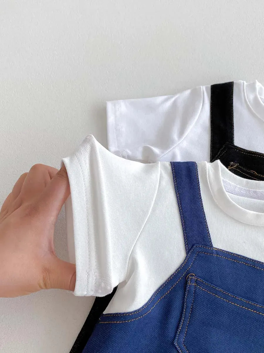 半袖ロンパース ベビージャンプスーツ ドッキングオーバーオールロンパース 2カラー【mh0006273】