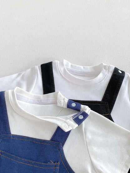 半袖ロンパース ベビージャンプスーツ ドッキングオーバーオールロンパース 2カラー【mh0006273】