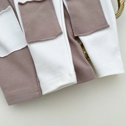 レギンスパンツ ベビーパンツ 膝パッチ パッチワーク レギンスパンツ 2カラー【mh0006358】