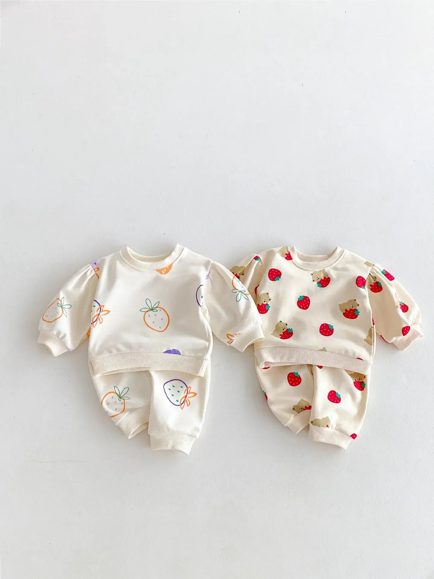 長袖セットアップ ベビーキッズセットアップ 2点セット 長袖スウェットシャツ+ロングパンツ いちごストロベリープリント【mh0006361】