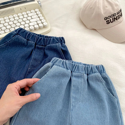 デニムパンツ キッズパンツ デニムパンツ ジーンズ シンプルベーシック ルーズパンツ ジーパン 2カラー【mh0006362】