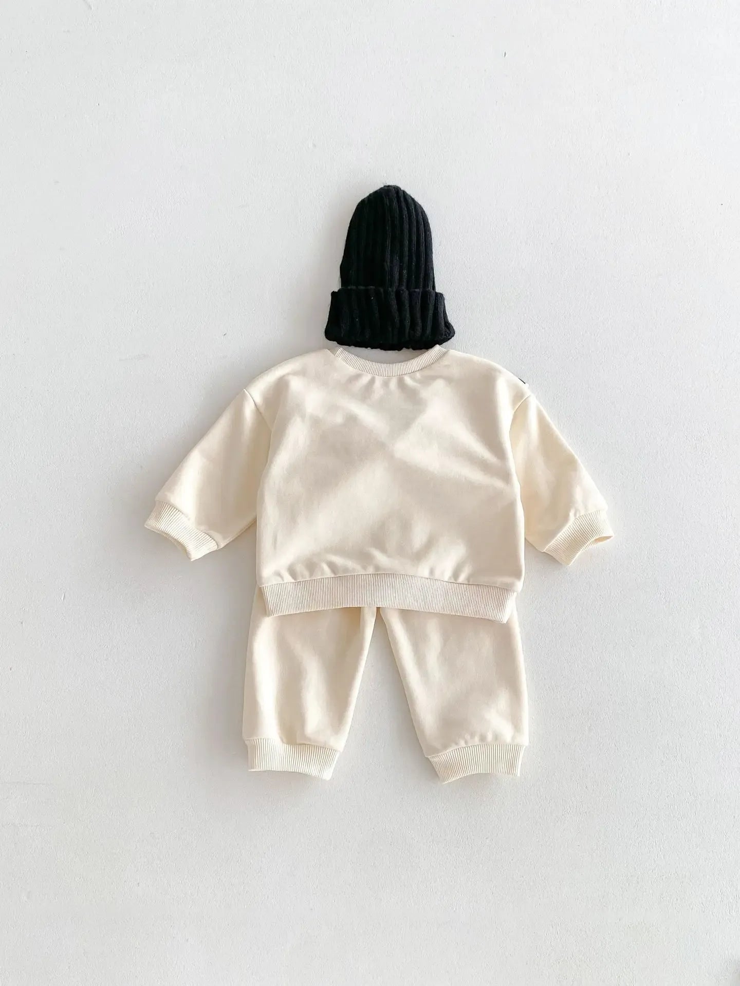 長袖セットアップ ベビーキッズセットアップ 2点セット セーラーリボン 長袖スウェットシャツ+スウェットパンツ アプリコット【mh0006369】