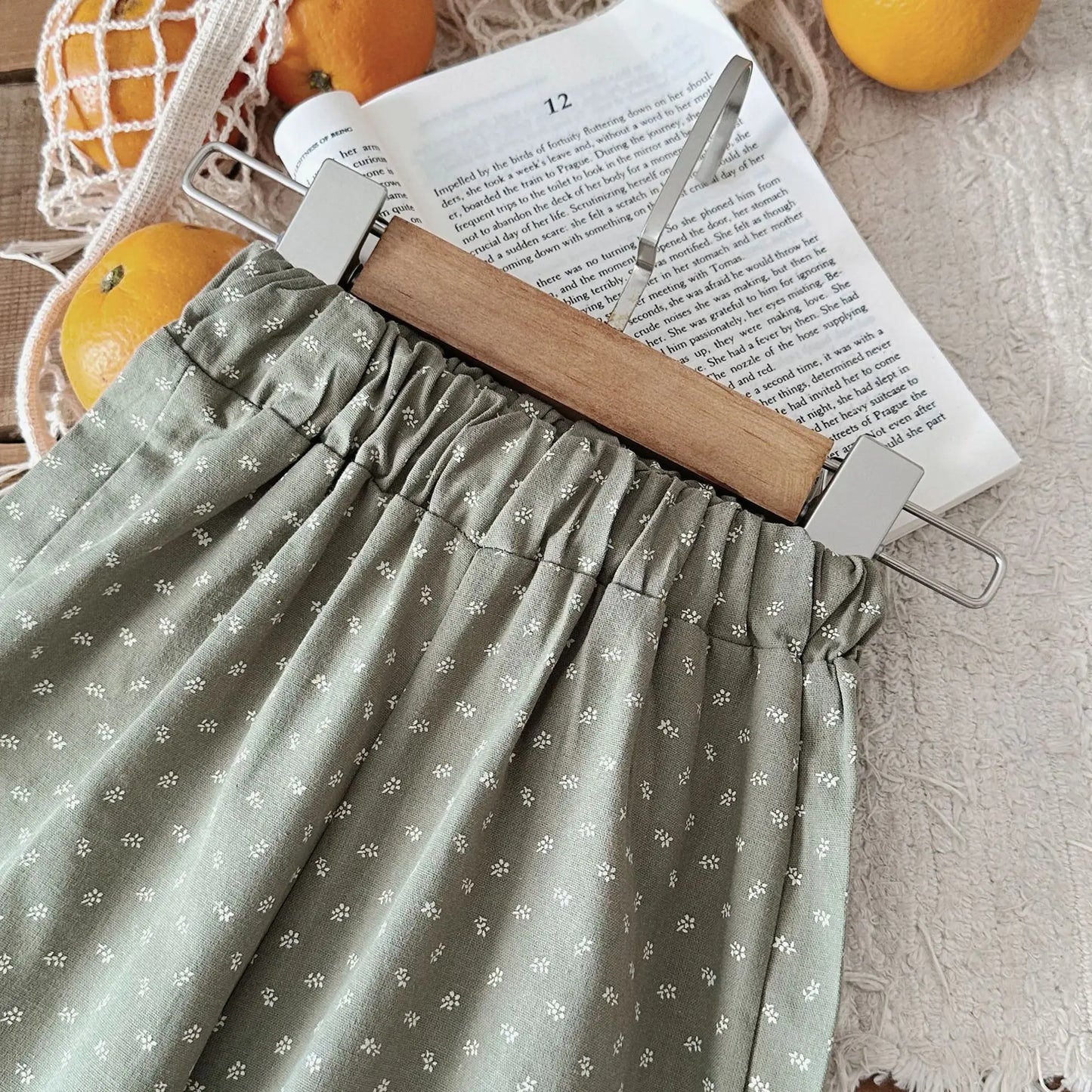 ロングパンツ・スウェットパンツ ベビーパンツ 裾レース ワイドルーズ ロングパンツ 水玉ドットプリント 2カラー【mh0006382】