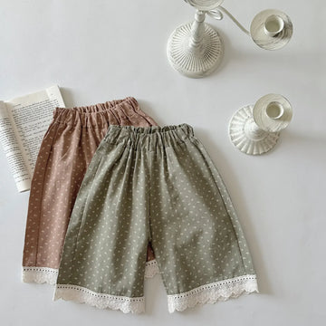 ロングパンツ・スウェットパンツ ベビーパンツ 裾レース ワイドルーズ ロングパンツ 水玉ドットプリント 2カラー【mh0006382】