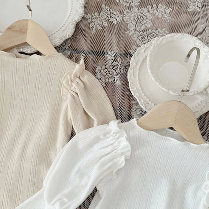 長袖ロンパース ベビーロンパース 長袖パフスリーブボディスーツ ショルダーフリル 2カラー【mh0006393】