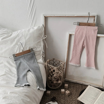レギンスパンツ ベビーパンツ レギンスパンツ 裾レース シンプルベーシック 2カラー【mh0006400】