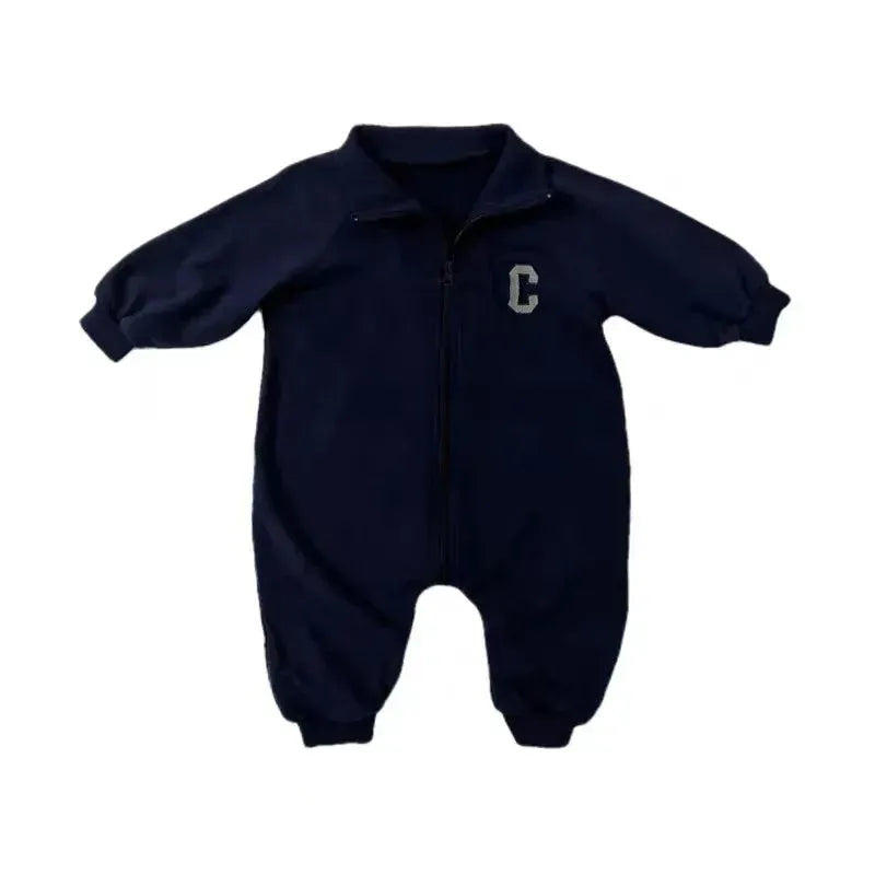 長袖ジャンプスーツ ベビージャンプスーツ 長袖つなぎ 襟付き ジップアップ レターロゴ 2カラー【mh0006447】