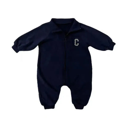 長袖ジャンプスーツ ベビージャンプスーツ 長袖つなぎ 襟付き ジップアップ レターロゴ 2カラー【mh0006447】
