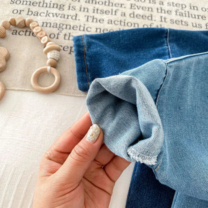 長袖ジャンプスーツ ベビージャンプスーツ デニム 長袖シャツつなぎ ベアくまワンポイント 2カラー【mh0006506】