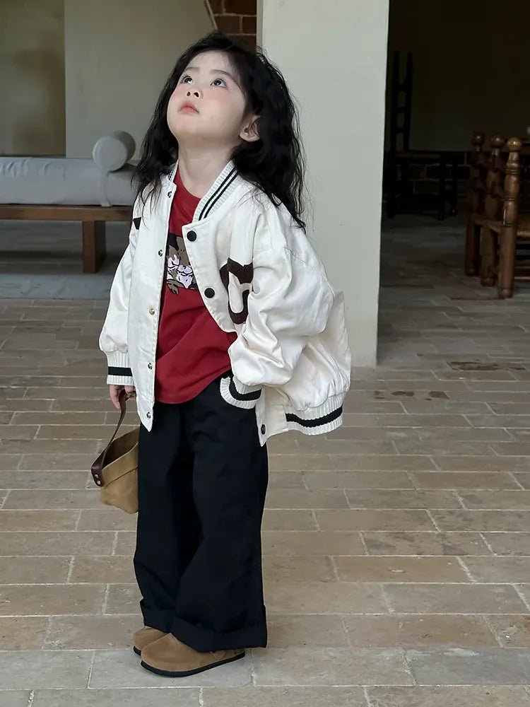 ショートコート・ジャケット・ジャンパー キッズアウター アルファベットアップリケスタジアムジャンパー スタジャン2カラー【mh0006708】