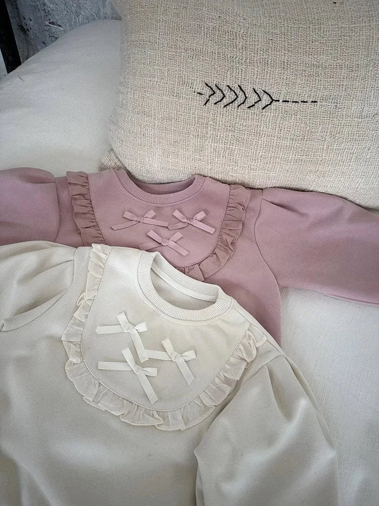 トレーナー・フーディ キッズトップス リボンレースフリル長袖スェットシャツ 2カラー【mh0006811】