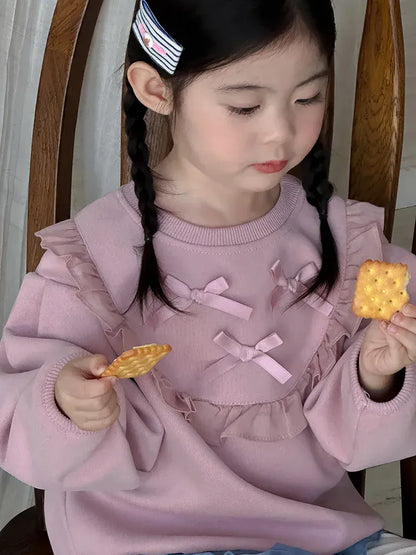 トレーナー・フーディ キッズトップス リボンレースフリル長袖スェットシャツ 2カラー【mh0006811】