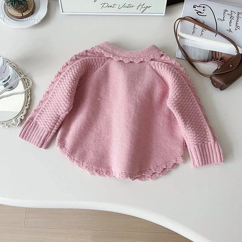 カーディガン・パーカー キッズカーディガン ぽんぽんリボン襟付きニットケープジャケット 2カラー【mh0006937】