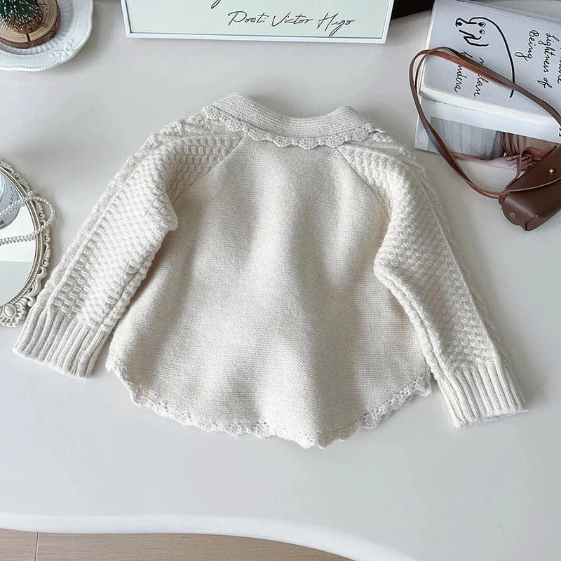 カーディガン・パーカー キッズカーディガン ぽんぽんリボン襟付きニットケープジャケット 2カラー【mh0006937】