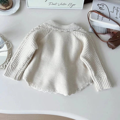 カーディガン・パーカー キッズカーディガン ぽんぽんリボン襟付きニットケープジャケット 2カラー【mh0006937】