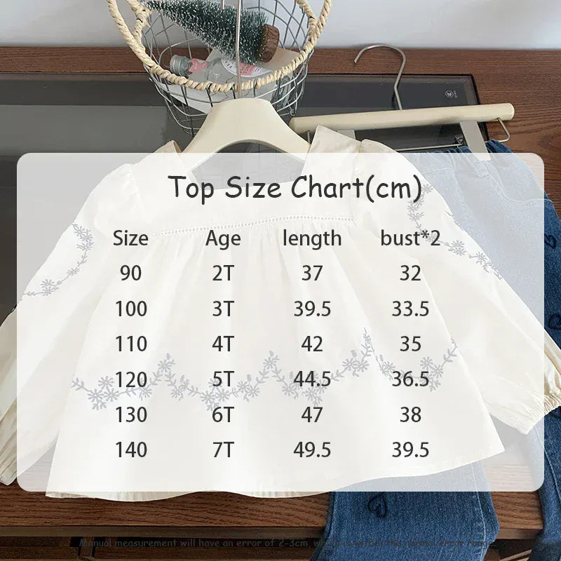 長袖セットアップ キッズセットアップ 2点セット スクエアネック刺繍長袖チュニックブラウス+ハート刺繍フレアデニムパンツ【mh0006940】