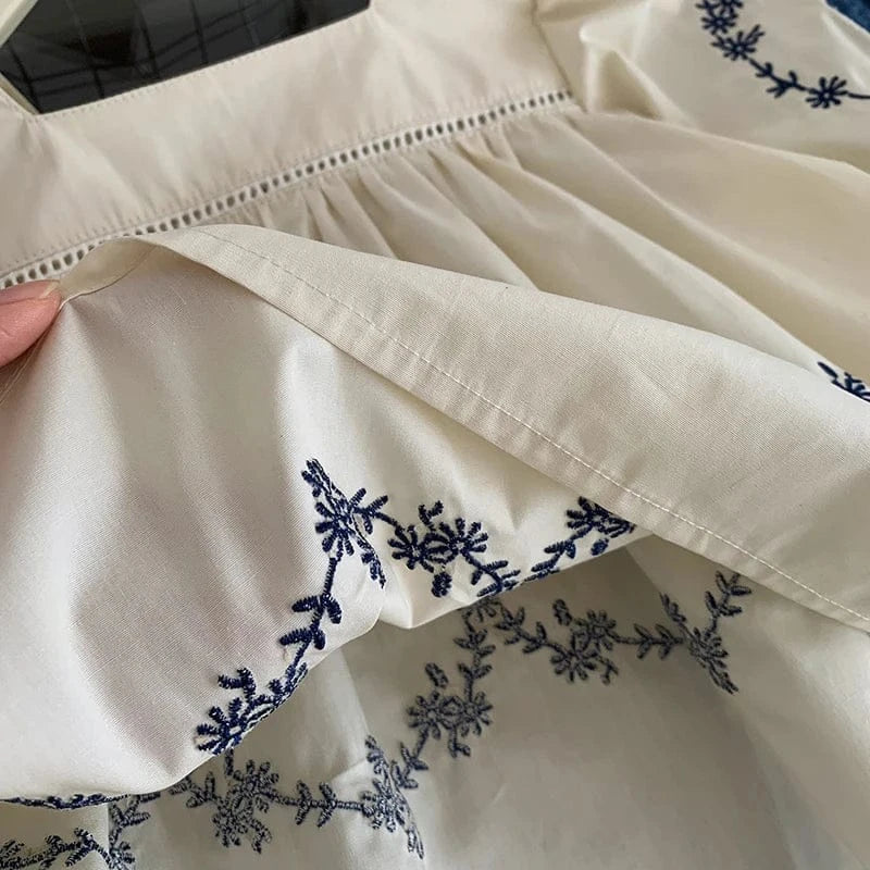 長袖セットアップ キッズセットアップ 2点セット スクエアネック刺繍長袖チュニックブラウス+ハート刺繍フレアデニムパンツ【mh0006940】