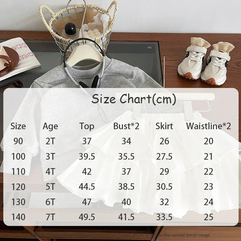 長袖セットアップ キッズセットアップ 2点セット シンプル長袖スウェットトレーナー+ボリュームプリーツティアードケーキスカート【mh0006941】