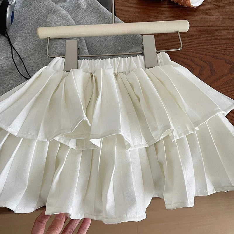 長袖セットアップ キッズセットアップ 2点セット シンプル長袖スウェットトレーナー+ボリュームプリーツティアードケーキスカート【mh0006941】