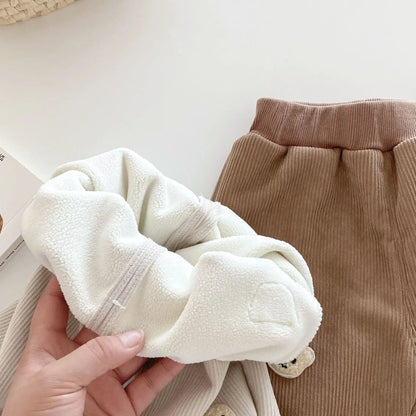 ロングパンツ・スウェットパンツ ベビーキッズ コーデュロイベアくまワッペンロングパンツ 2カラー【mh0006945】