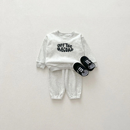 長袖セットアップ ベビーキッズセットアップ 2点セット レターロゴプリントスウェットトレーナー+スウェットパンツ グレー【mh0007141】