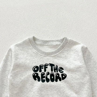 長袖セットアップ ベビーキッズセットアップ 2点セット レターロゴプリントスウェットトレーナー+スウェットパンツ グレー【mh0007141】