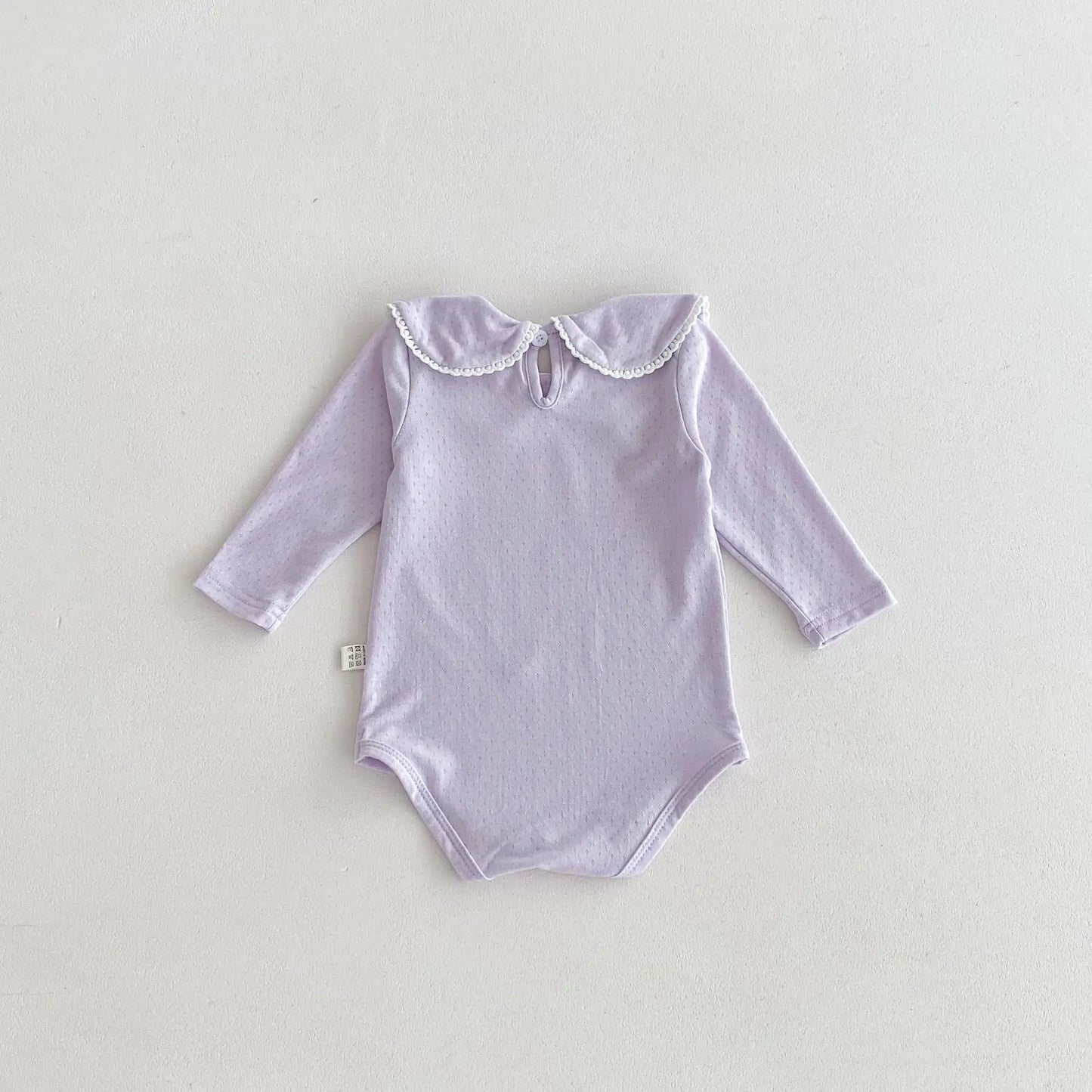 長袖ロンパース ベビーロンパース レース縁取り丸襟長袖シンプルボディスーツ 2カラー【mh0007167】