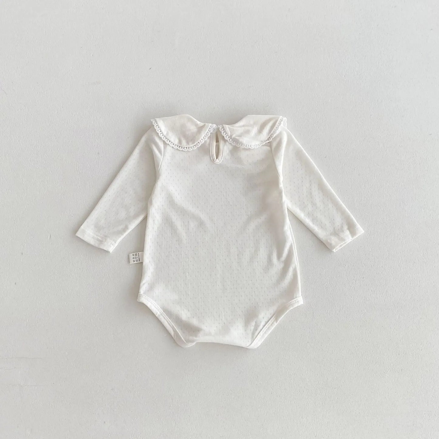 長袖ロンパース ベビーロンパース レース縁取り丸襟長袖シンプルボディスーツ 2カラー【mh0007167】