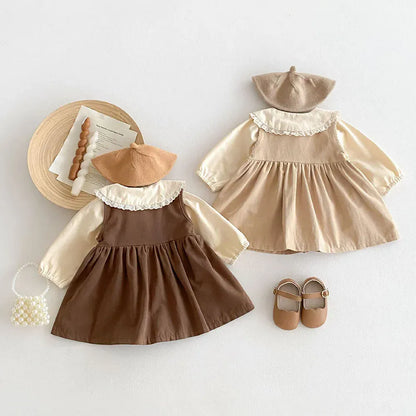 長袖セットアップ ベビーキッズトップス/ワンピース フラワー刺繍襟長袖ブラウス/フラワー刺繍ノースリーブワンピース 2カラー【mh0007180】