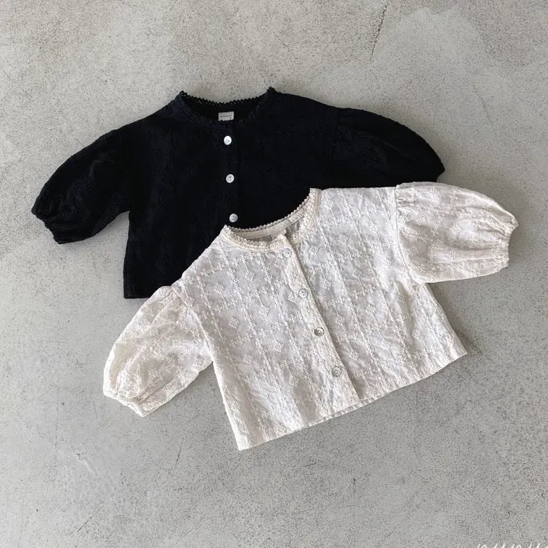 長袖セットアップ ベビートップス/パンツ レース刺繍ノーカラー長袖ブラウス/リボンプリントフリルスカートサスペンダーブルマ 2カラー【mh0007214】