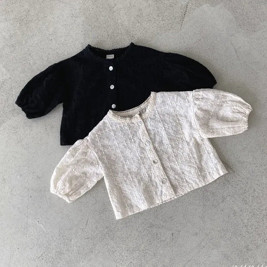 長袖セットアップ ベビートップス/パンツ レース刺繍ノーカラー長袖ブラウス/リボンプリントフリルスカートサスペンダーブルマ 2カラー【mh0007214】