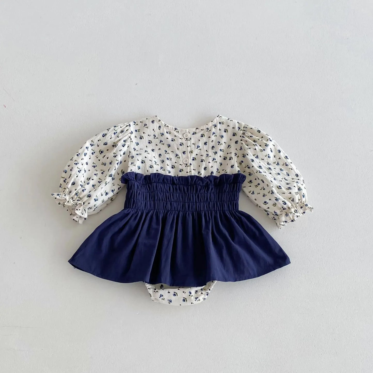 長袖ロンパース ベビーロンパース フラワープリントシャーリングスカートドッキング長袖ボディスーツ 2カラー【mh0007322】