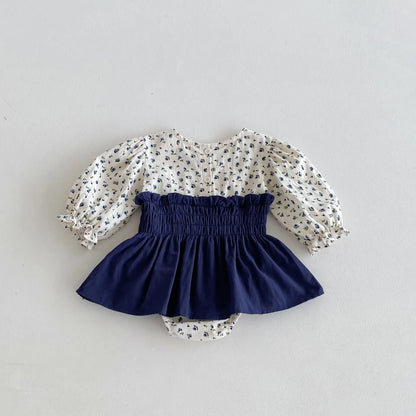 長袖ロンパース ベビーロンパース フラワープリントシャーリングスカートドッキング長袖ボディスーツ 2カラー【mh0007322】