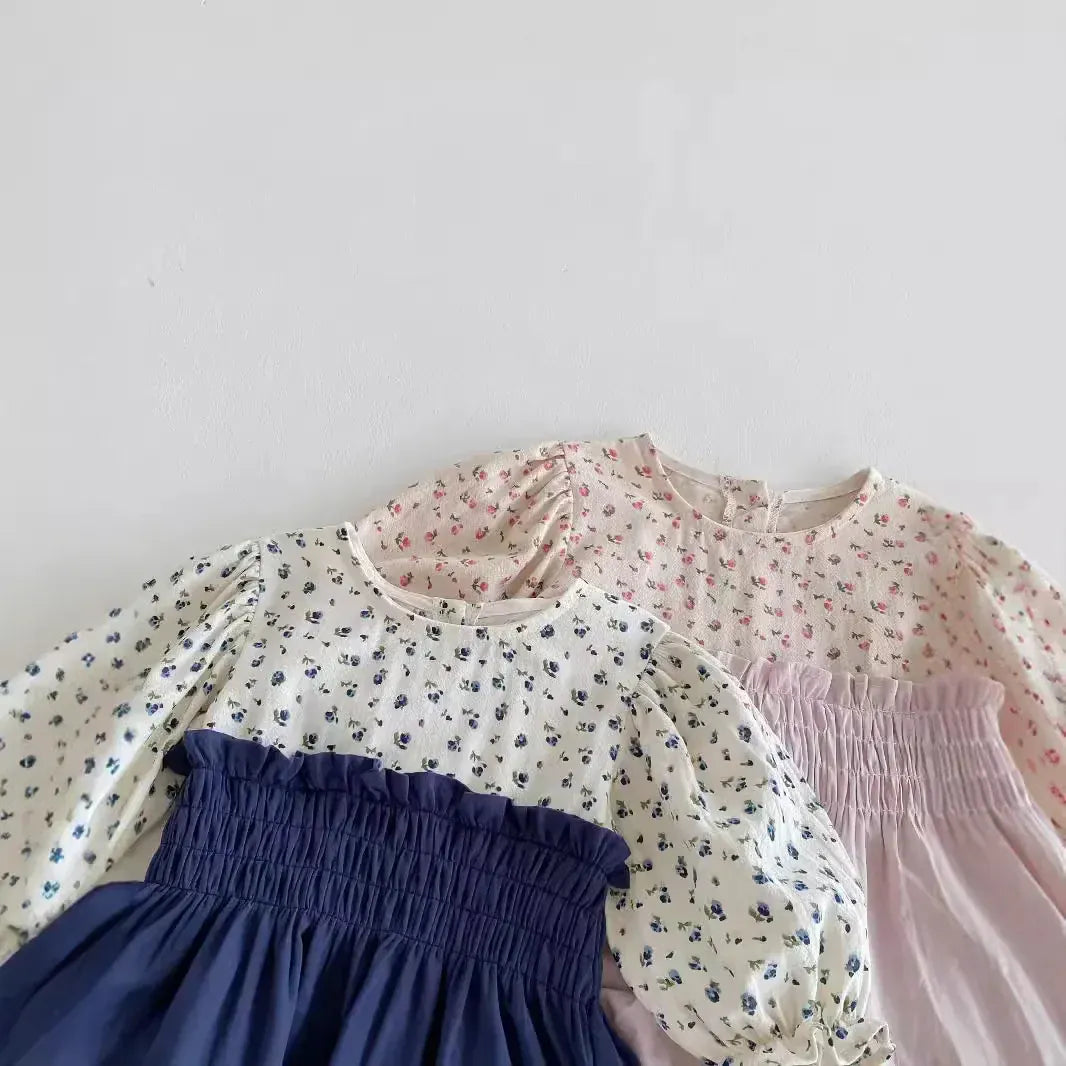 長袖ロンパース ベビーロンパース フラワープリントシャーリングスカートドッキング長袖ボディスーツ 2カラー【mh0007322】