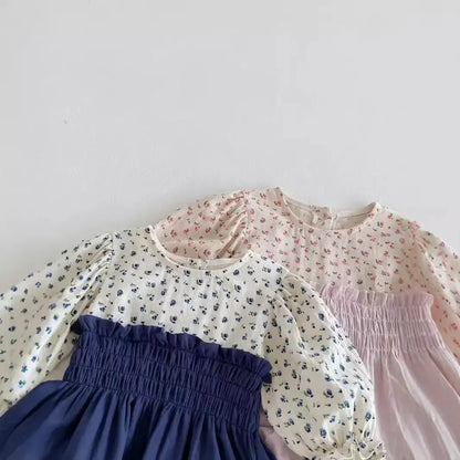 長袖ロンパース ベビーロンパース フラワープリントシャーリングスカートドッキング長袖ボディスーツ 2カラー【mh0007322】