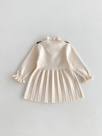 長袖ワンピース ベビーキッズワンピース ニットフラワー長袖ワンピース 2カラー【mh0007327】