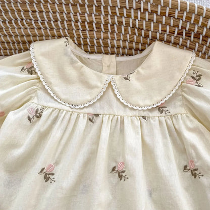 長袖セットアップ ベビーセットアップ 2点セット/ロンパース フラワー刺繍長袖チュニックブラウス＋ブルマパンツ/長袖ジャンプスーツ【mh0007411】