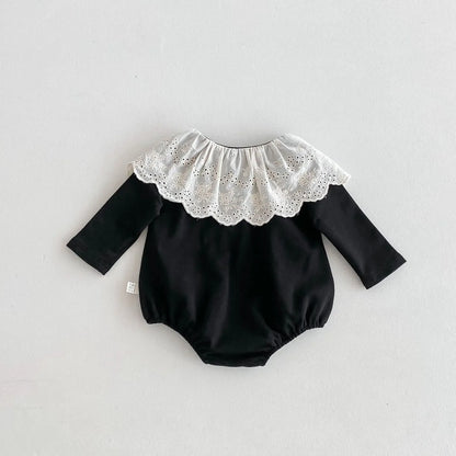 長袖ロンパース ベビーロンパース レースビッグ襟長袖ボディスーツ 2カラー【mh0007434】