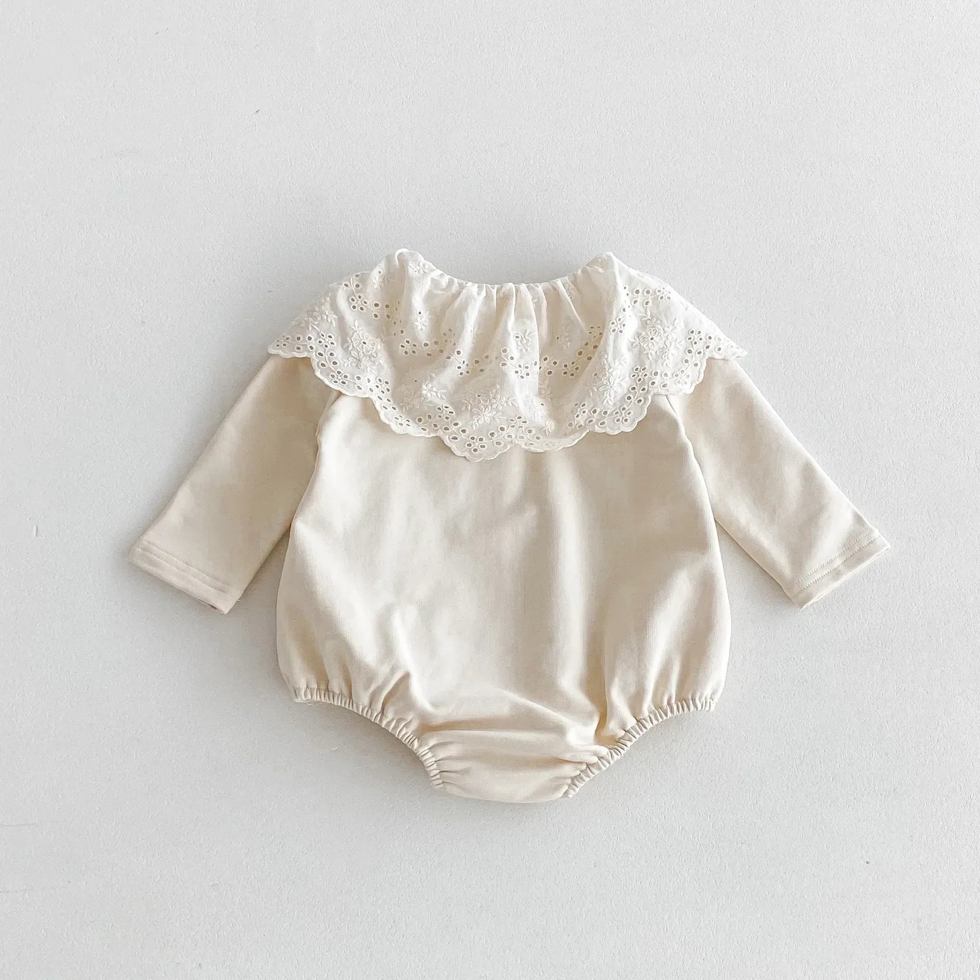 長袖ロンパース ベビーロンパース レースビッグ襟長袖ボディスーツ 2カラー【mh0007434】