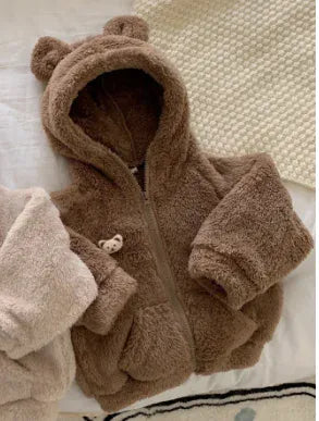 カーディガン・パーカー ベビーアウター くま耳フーディボアフリースジップアップパーカージャケット 2カラー【mh0007438】