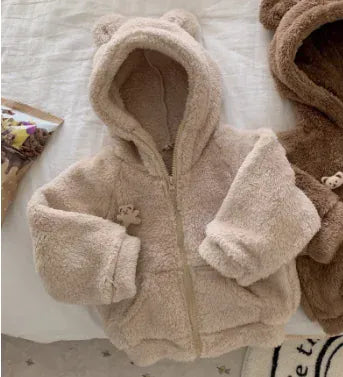 カーディガン・パーカー ベビーアウター くま耳フーディボアフリースジップアップパーカージャケット 2カラー【mh0007438】