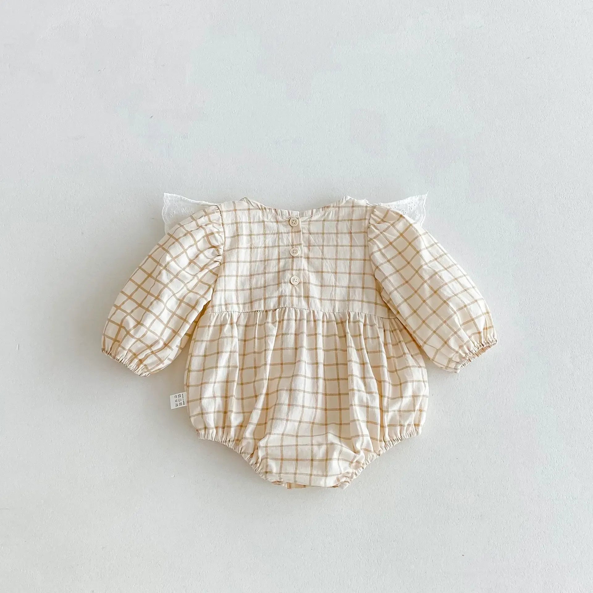 長袖ロンパース ベビーロンパース チェックビッグフリル長袖ボディスーツ 2カラー【mh0007466】