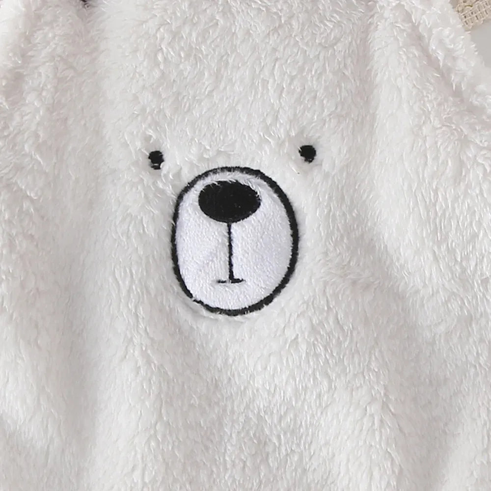 ノースリーブロンパース ベビーロンパース ファーフリースベアくま刺繍サスペンダーボディスーツ 2カラー【mh0007500】