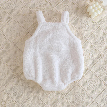 ノースリーブロンパース ベビーロンパース ファーフリースベアくま刺繍サスペンダーボディスーツ 2カラー【mh0007500】